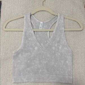 Zenana Outfitters Light Gray Ribbed V-Neck Crop Top